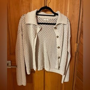 Maurices Cream Open-Knit Button Cardigan